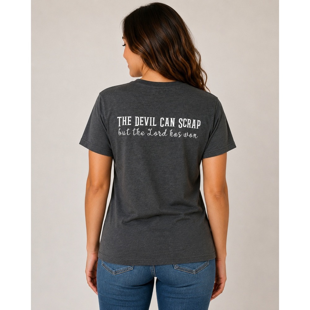 Carhartt Pocket T-Shirt Womens Medium Dark Gray‎ "Devil Can Scrap" Faith Graphic